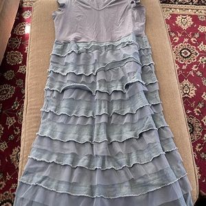 Sundance Cotton Spandex Bue/Grey Sleeveless Ruffle Dress Large (TD)